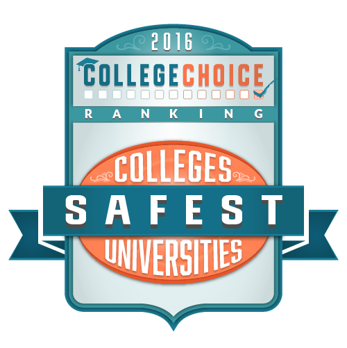 Badge reading "2016 College Choice Safest Colleges and Universities"