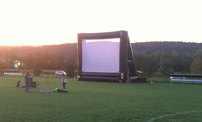 Movie screen set up outside