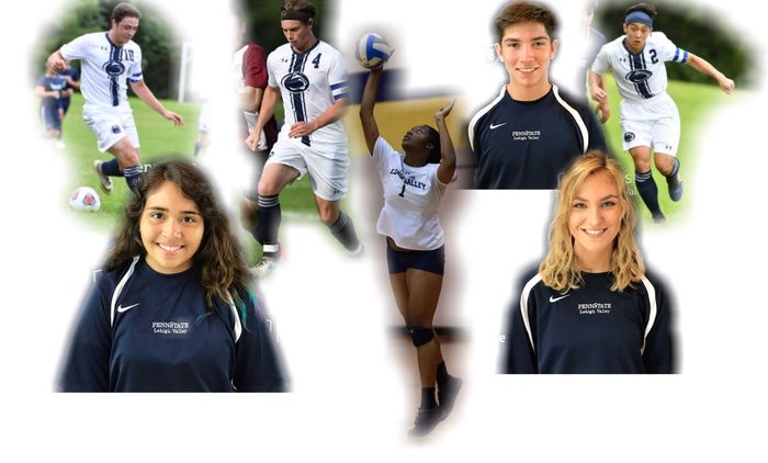 Collage of a photo of seven student athletes