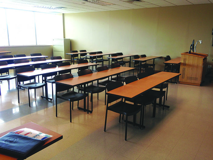 tables and chairs in classroom