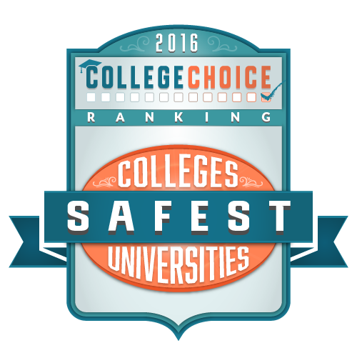 Badge reading "2016 College Choice Safest Colleges and Universities"