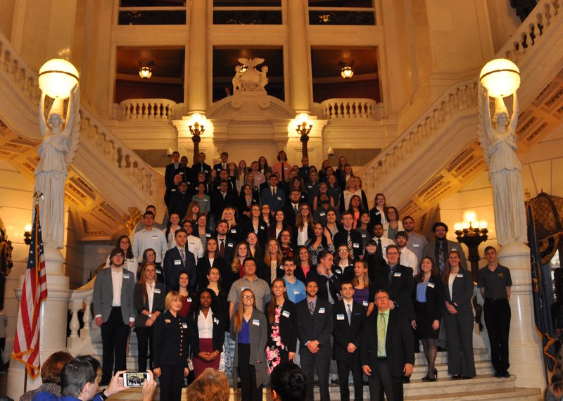Undergraduate Research at the Capitol, students on steps