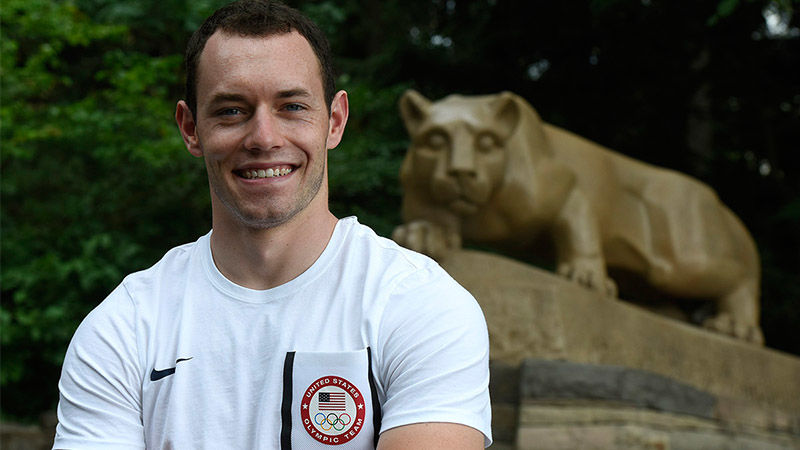 Matt Baranoski in front of lion shrine