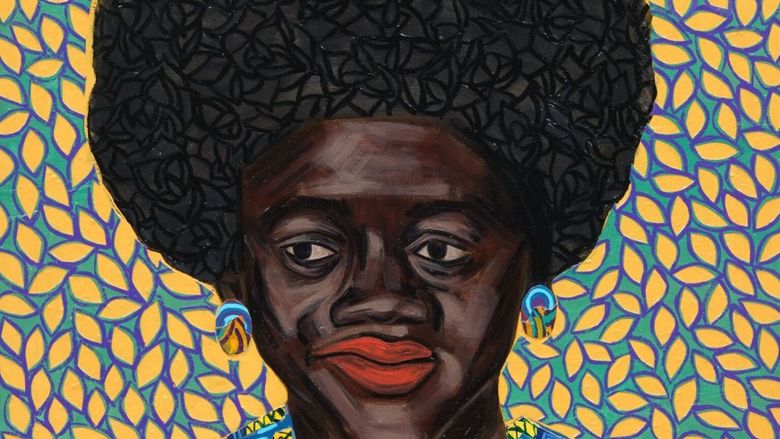 acrylic painting of woman of canvas board 