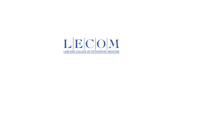 Logo of Lake Erie College of Osteopathic Medicine (LECOM). The acronym 'LECOM' appears in large, bold blue capital letters. Below it, the full name 'Lake Erie College of Osteopathic Medicine' is written in smaller blue text.