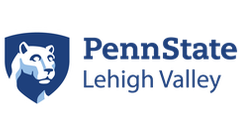 penn state lehigh valley text in blue  next to the nittany lion in the shield