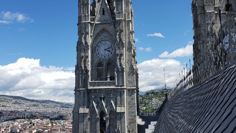 View from a tower of a church up high over Ecuador