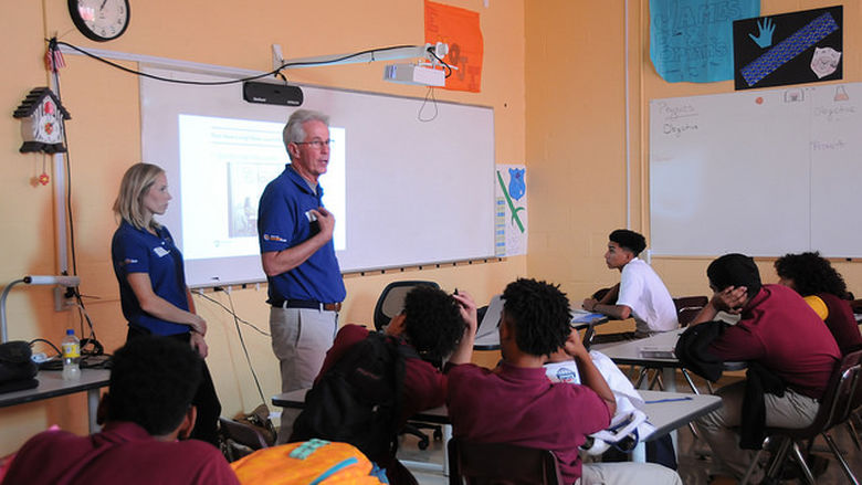 Mike Krajsa presenting to students