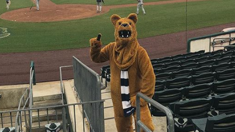 Nittany Lion mascot at a baseball field