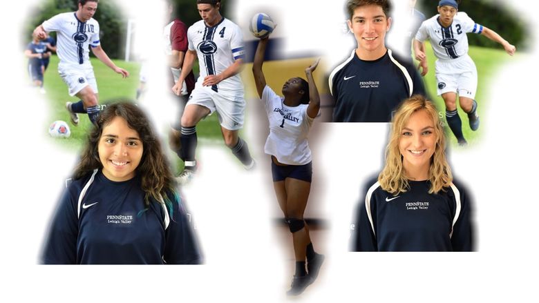 Collage of a photo of seven student athletes