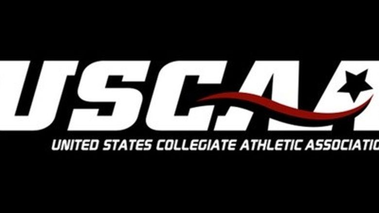 Logo for USCAA, black background with white block letter