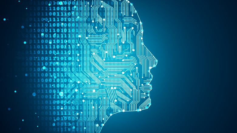 a human profile made up of computer pixel