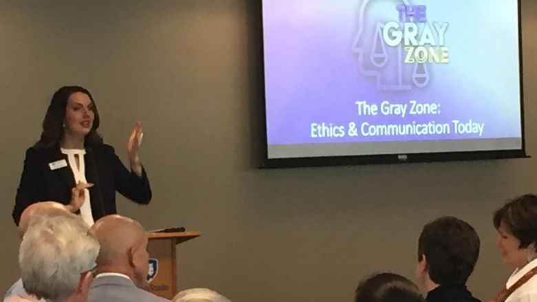 woman giving presentation