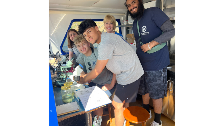 students conduct research on a ship near the Agean Sea, Greece