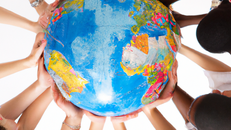 Diverse group of people holding a globe