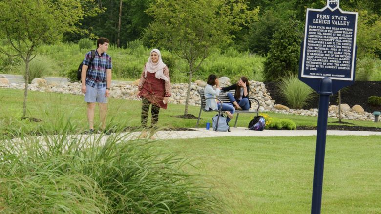 students walking outside in summer 