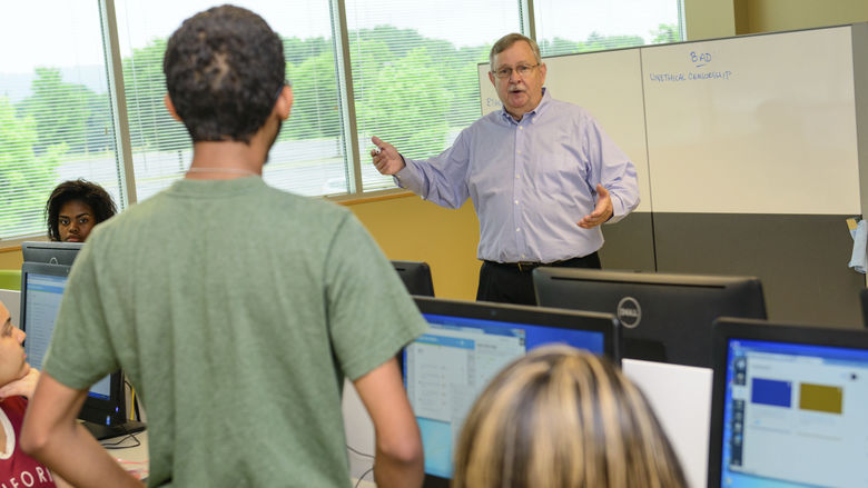 students and professor during class