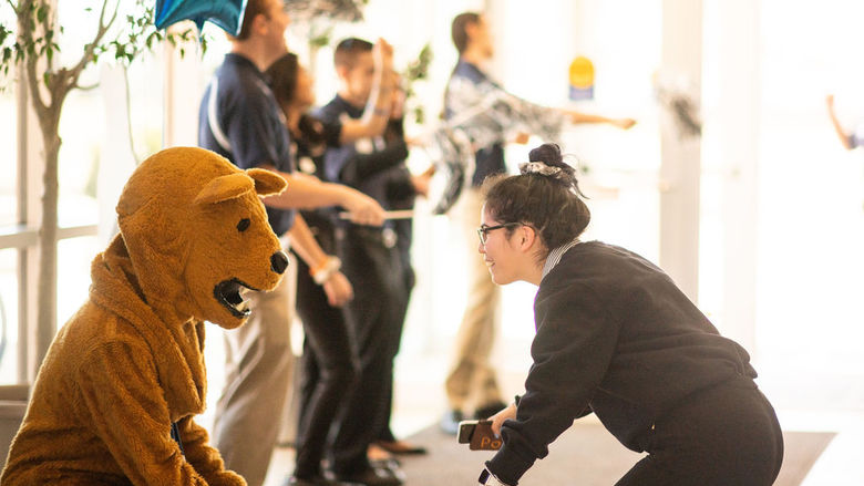 Nittany Mascot and Student