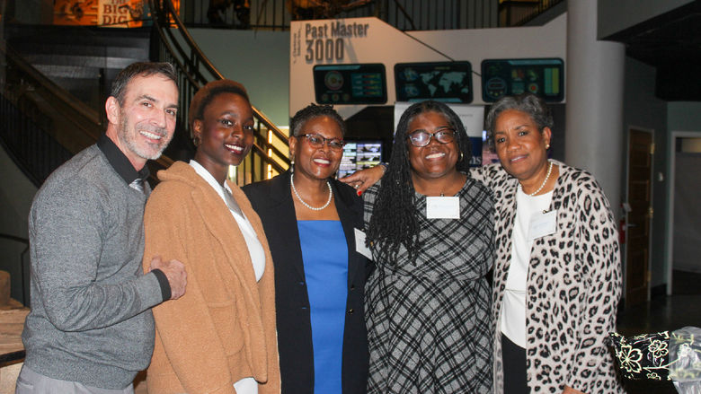 L-R: Sope Lartey, Drexel University undergraduate student, author of "An Ode to Dr. Richardson"; Dr. Tina Q. Richardson, PSU-LV Chancellor; Kristine Lewis Grant, CCUE Co-Chair; Sherri Manson, CCUE Co-Chair. 