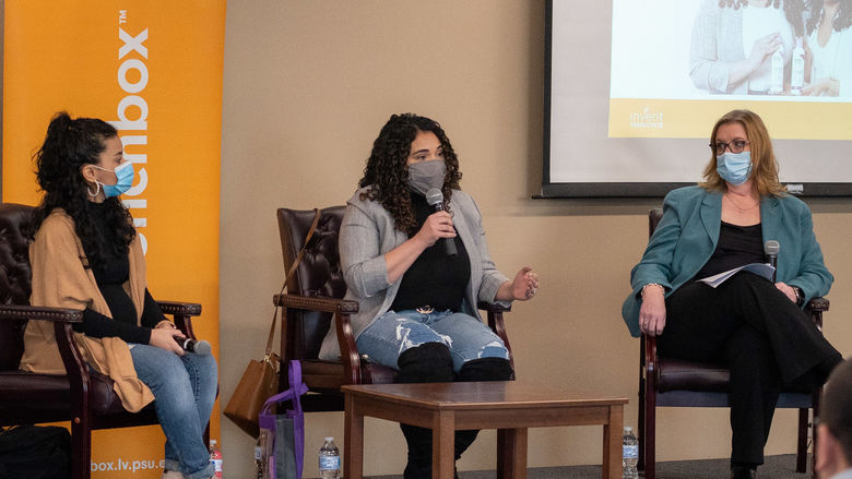 LaunchBox Ladies Series participants speak to crowd at event. 
