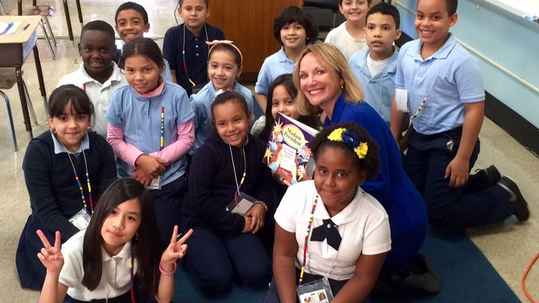 Professor Gutgold with third graders