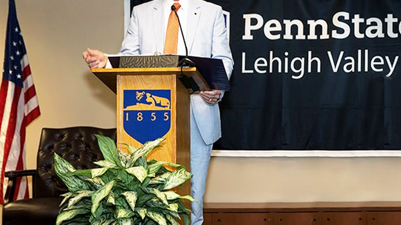 Mike Krajsa speaking at Penn State Lehigh Valley