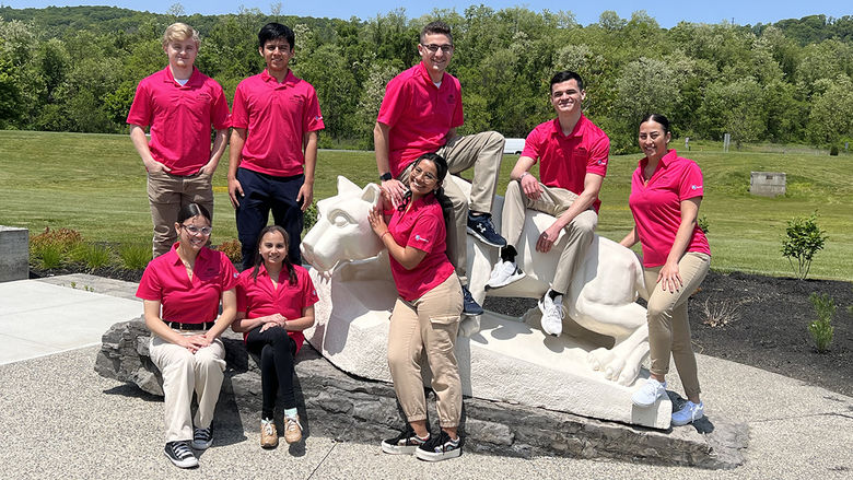 NSO Leaders stand around the Lion Shrine at Penn State Lehigh Valley