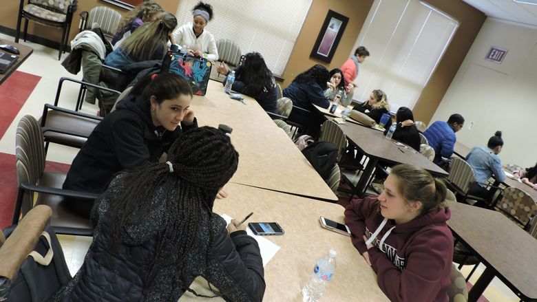 students working in groups