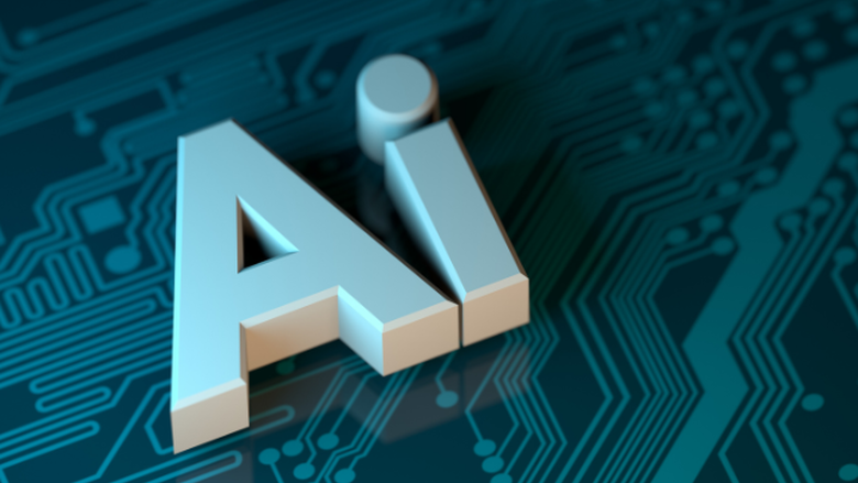 "Ai" lettering on top of computer microchip
