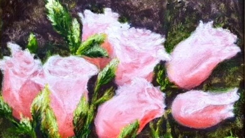 A painting of pink roses