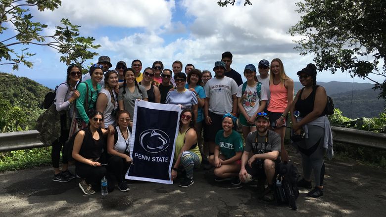 Group of students on a hike in Puerto Rico