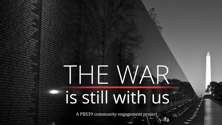 Logo for exhibit that reads The War is still with us