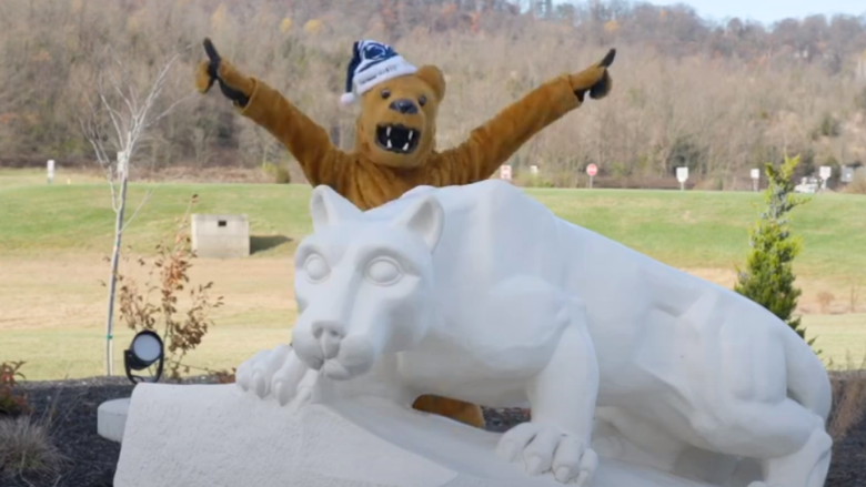 The Nittany lion mascot and lion shrine at Penn State Lehigh Valley