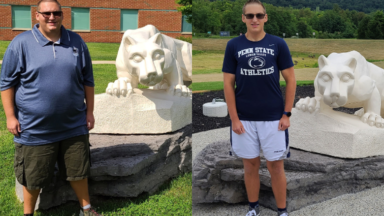 Zachary Johnson before (left) and after (right) his impressive 175+ weight loss