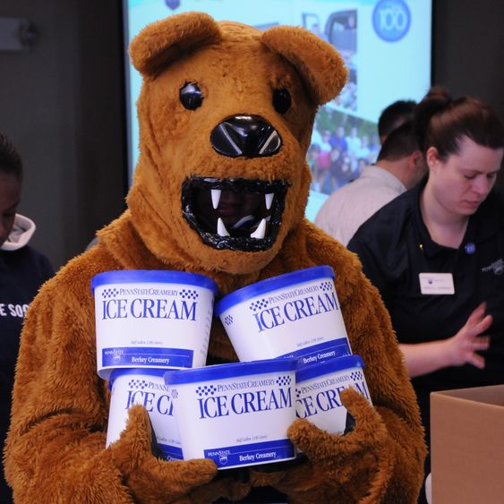 Nittany lion holding ice cream