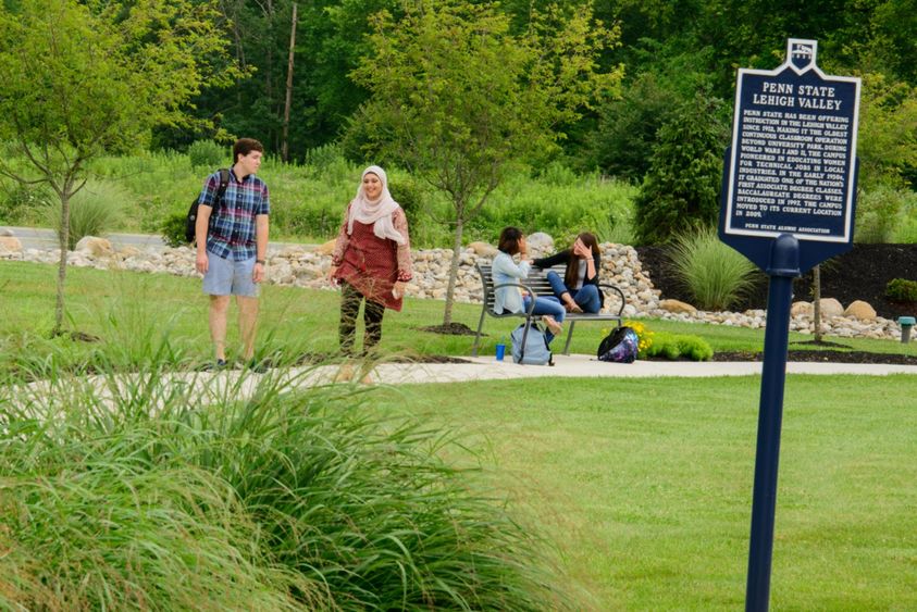 Students walking along walkway