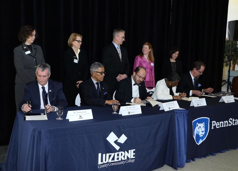 Leaders from five eastern Penn State campuses sign an articulation agreement with Luzerne County Community College. 