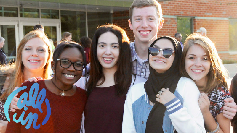 Group of students outside Penn State Lehigh Valley.