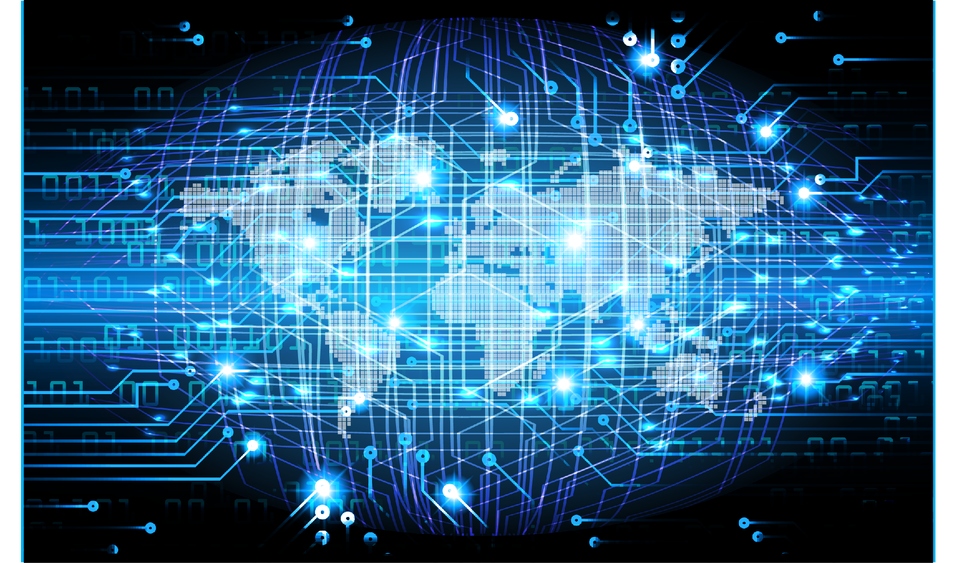 image of map of world with blue lights and lines