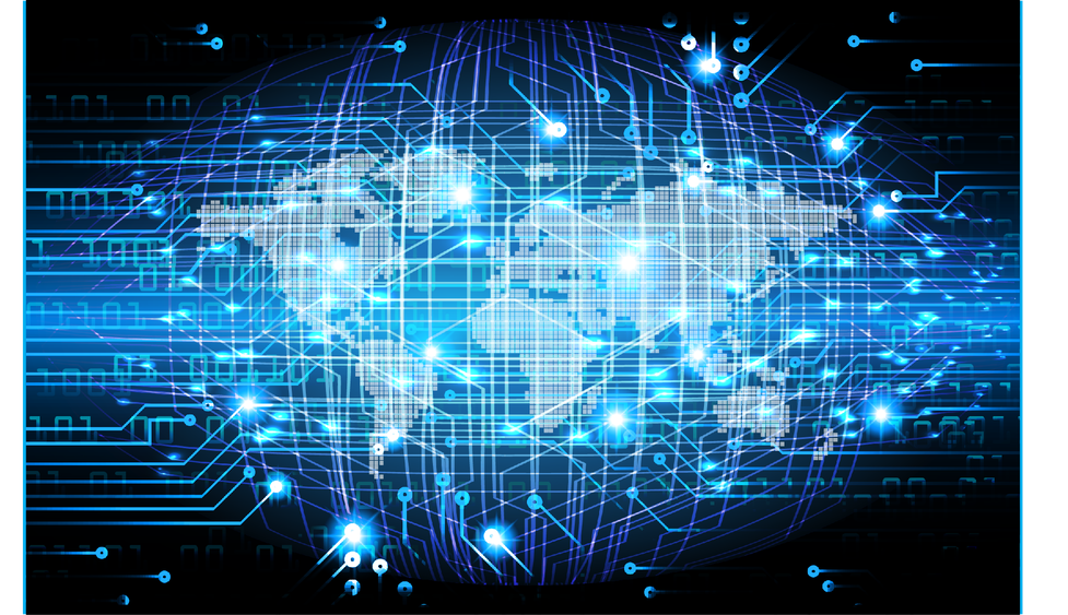 image of map of world with blue lights and lines