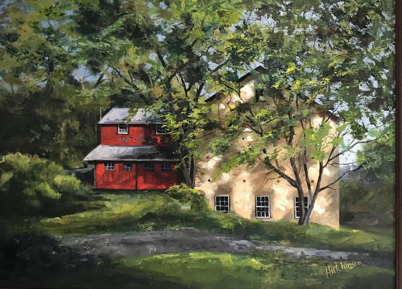 painting of a house and barn