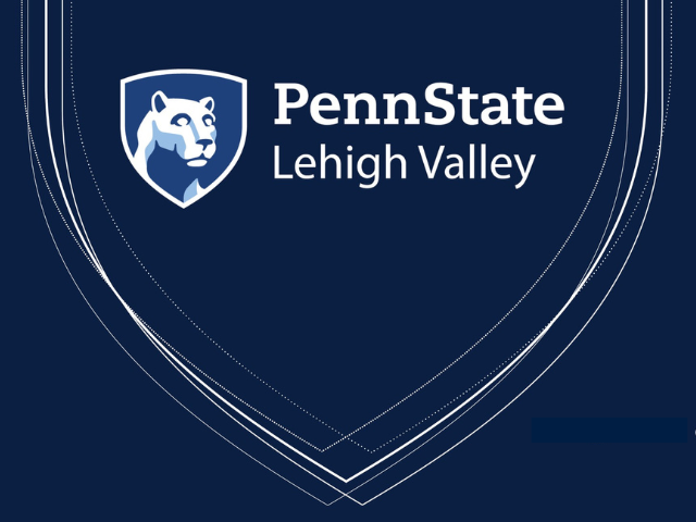 Penn State Lehigh Valley Logo on Dark Blue Background