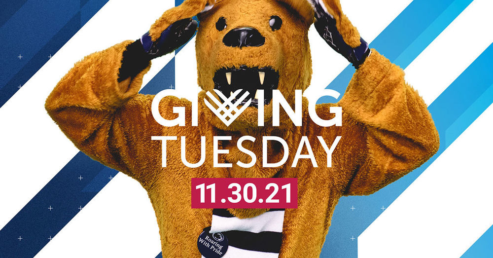 Nittany Lion wagging ears with GivingTuesday logo 