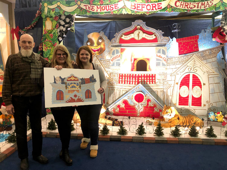 Patrick Vance, Liberty Bell Shrine Museum board member, Christina Galbiati, instructor and lecturer, graphic design, and Allyshia Mohr, PSU-LV student who worked on the set. 