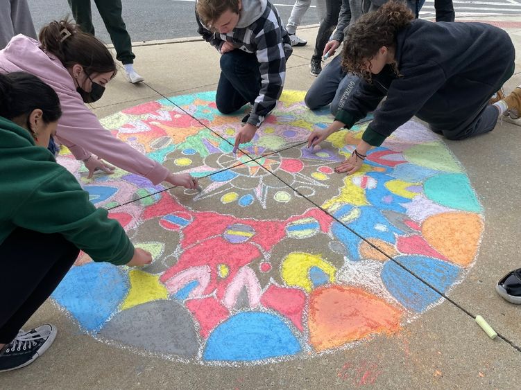 Students work on mandala project.
