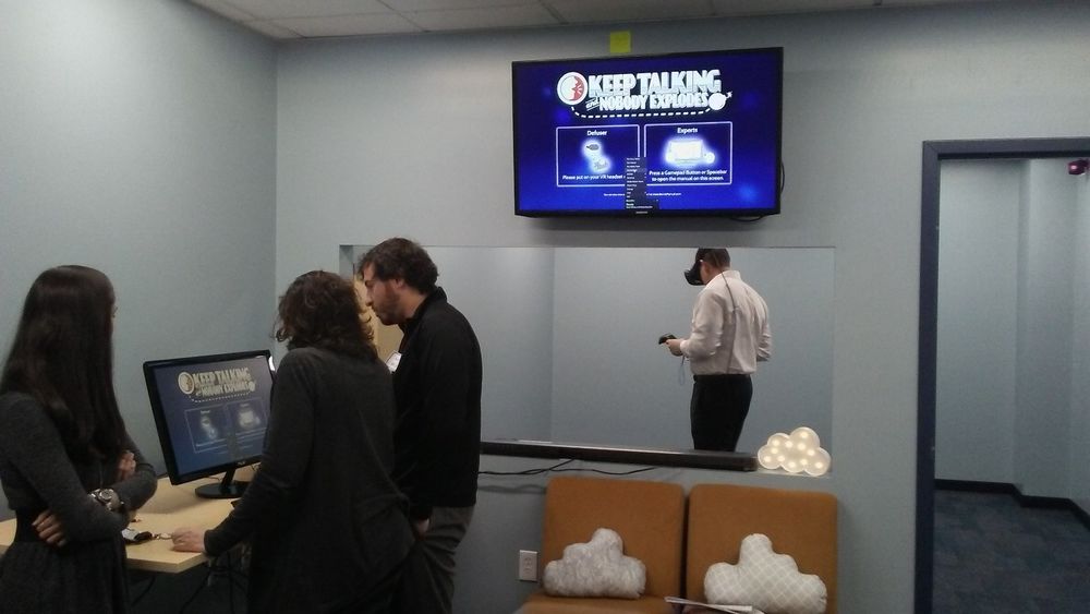 Man doing a virtual reality display for students