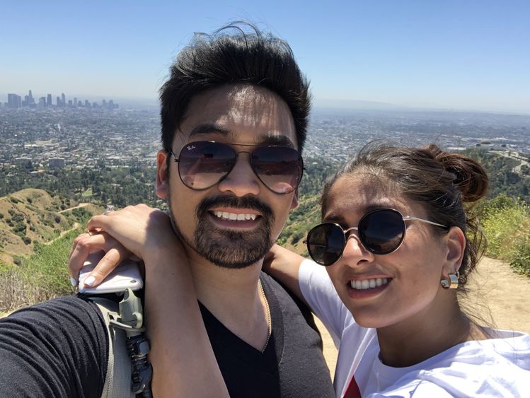 man and woman on a hike