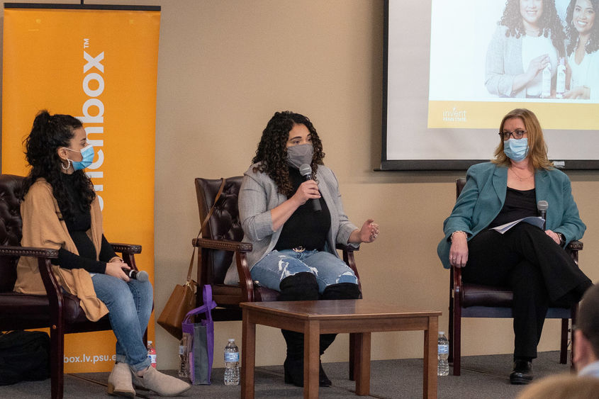 LaunchBox Ladies Series participants speak to crowd at event. 