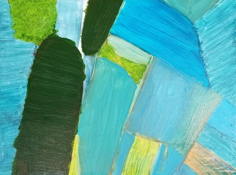 blues, greens, yellows oil painting