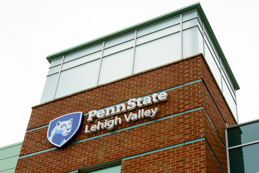 outside of building showing Penn State Lehigh Valley logo